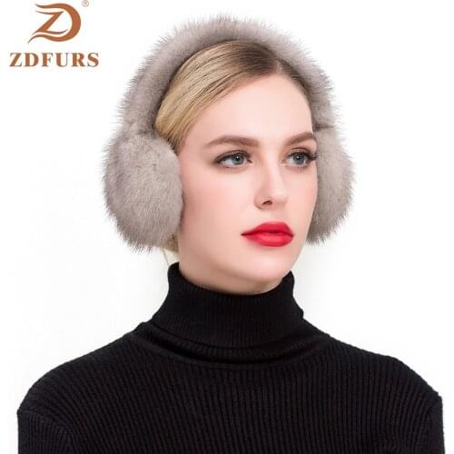 ZDFURS*Fashion Real mink Fur Earmuffs Women Comfortable Warm Earmuffs Ear Warmers For Girls Winter mink Ear Protector
