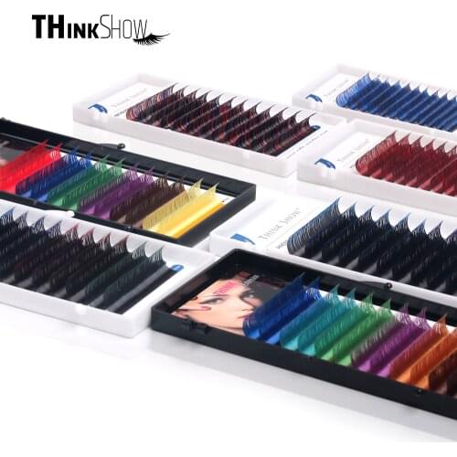 THINKSHOW Colorful Eyelash Extension 0.07/0.10mm Gradient Colors False Eyelashes C/D Curl 8-15mm Length Individual Eye Lashes