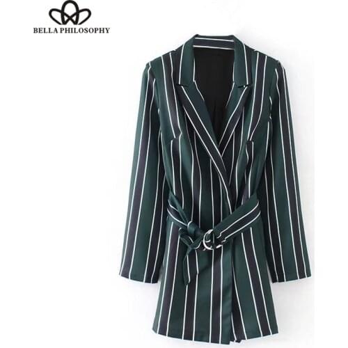 HStar 2020 new fashion women striped playsuit casual loose chiffon jumpsuits long sleeve suit collar V Neck jacket