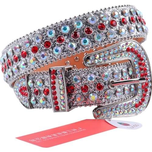 New Designer Rhinestones Belt Western Cowboy Diamond Belts For Women Man AB Red Chic Crystal Studded Belt Strass Ceinture Femme