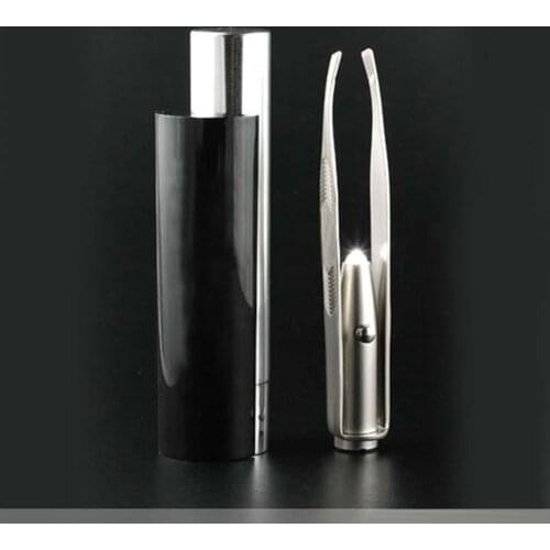 LED lighted Eyebrow Tweezers For Eyelash Extension Portable Makeup Tool Hair Clipper For Eyebrows Pliers With Holder