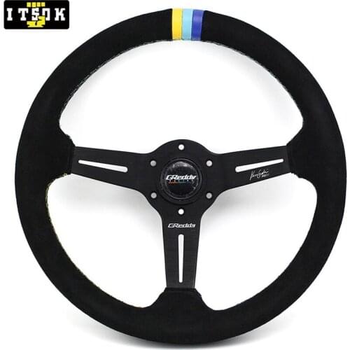 14 Inch 350mm Suede Steering Wheel JDM Universal 14inch Flat Dish Style Aluminum Spoke Sport Drift Simulated Racing Game Volante