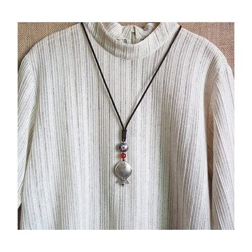 Necklace female style simple student national style retro silver fish pendant red agate crystal pendant lucky Amulet