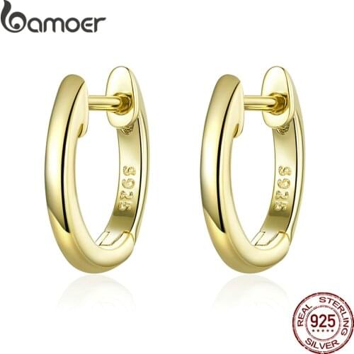 Bamoer Tiny Hoop Earrings for Women Gold Color 925 Sterling Silver Small Ear Hoops Female Jewelry Fashion Bijoux Brincos SCE808