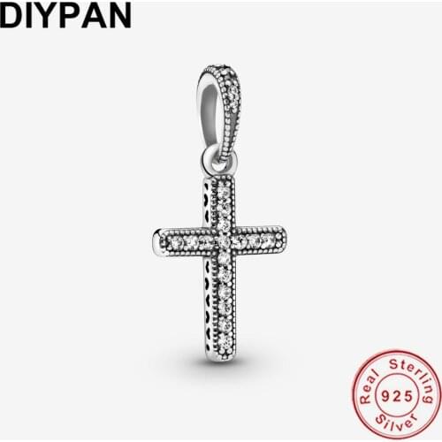 Fit Original Pandora Bracelet Charm 925 Sterling Silver Sparkling Cross Pendant Dangle Charms Beads Fashion DIY Jewelry Berloque