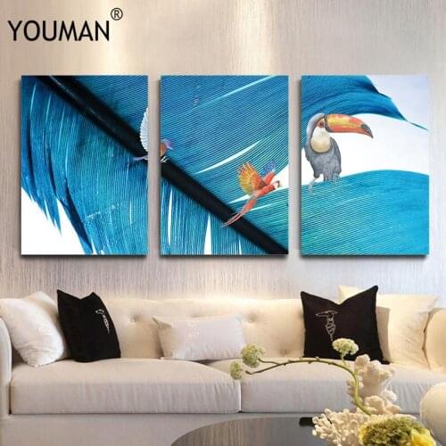 Modern Frameless Poster Wallpaper Concise Feather Parrot Photo Wallpaper for Kids Environment Friendly 3d Poster Picture Frame