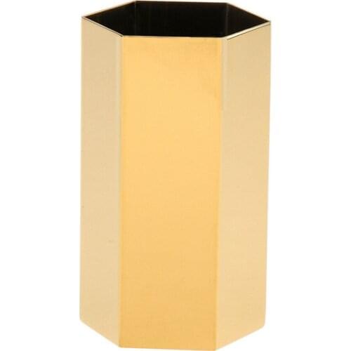 Modern Gold Hexagonal Metal Pencil Holder Pen Pot Desk Table Organizer Vase for Desk Stand Office Supplies