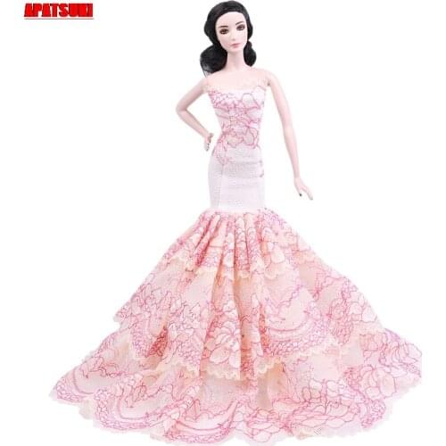 Light Pink Floral Lace Mermaid Dress for Barbie Doll Clothes Outfits Party Gown Kids DIY Dollhouse Toy Girl Best Gift