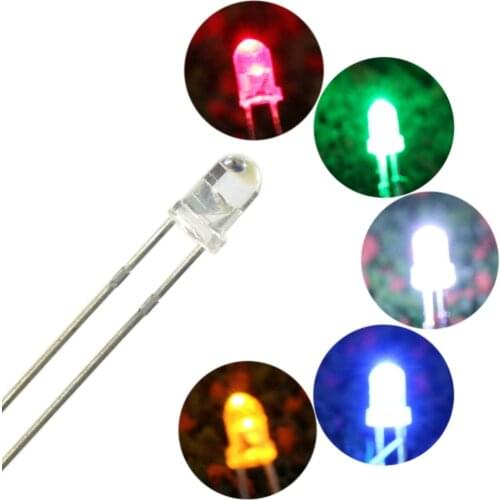 100pcs 3mm LEDs 4000mcd-15000mcd & Free Resistors LED3 Red Blue White Yellow and Green LED model train ho scale railway modeling
