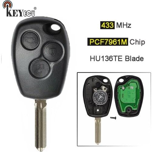 KEYECU PCF7961M HITAG AES Chip 3 Button Replacement Remote Car Key Blank Fob for Renault HU136TE Blade