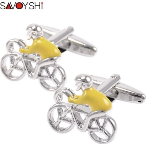 SAVOYSHI Yellow Enamel Bicycle Model Cufflinks For Mens Shirt Cuff Bottons High Quality Novelty Cufflink Fashion Brand Jewelry