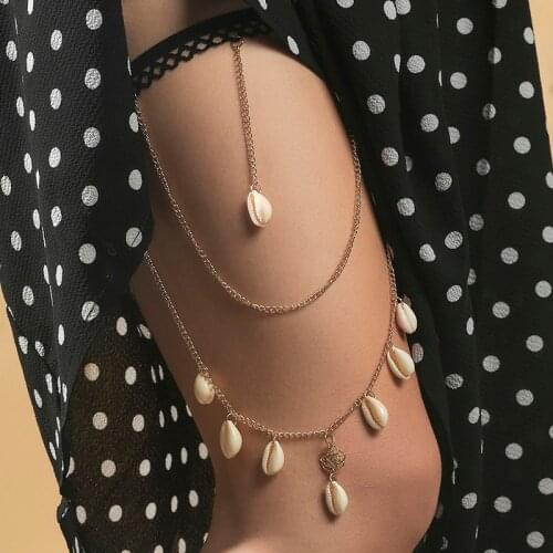 Bohemian Female Natural Shell Pendants Leg Chain For Women Summer Beach Style Gold Color Metal Chain Thigh Chain Body Jewelry