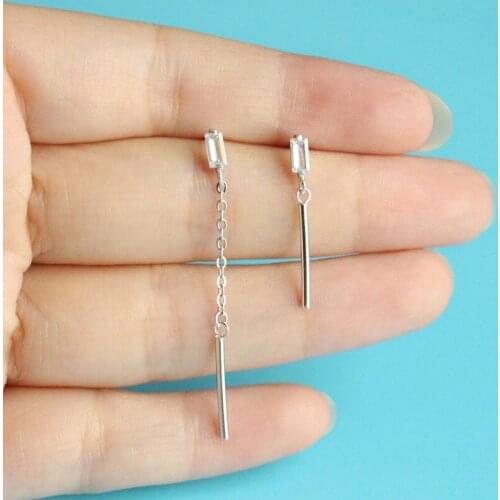 KissilverS925 silver, rectangular zircon, asymmetrical stud earrings, female fashion, geometry, simplicity, European and America