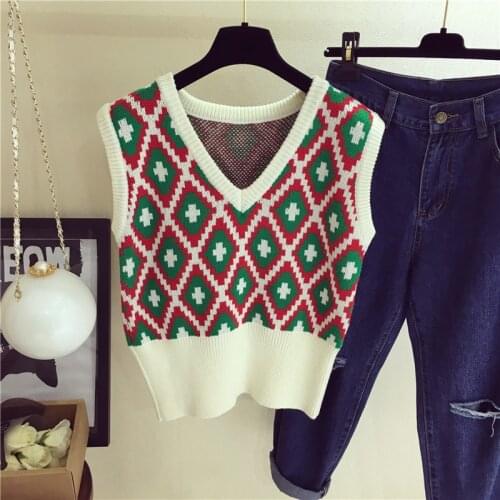 Korean Vintage Sweater Vest Women Autumn Winter Pullover waistcoat Vest knitted Vest for women Sleeveless jecket gilet femme