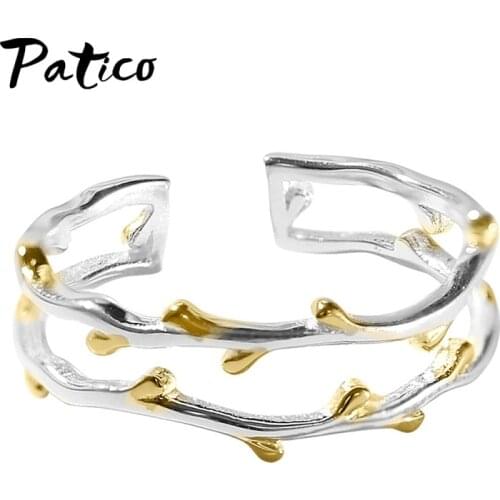 Genuine 925 Sterling Silver Elegant Leaf Finger Ring Double Layer Adjustable Open Size Rings for Women Silver Jewelry