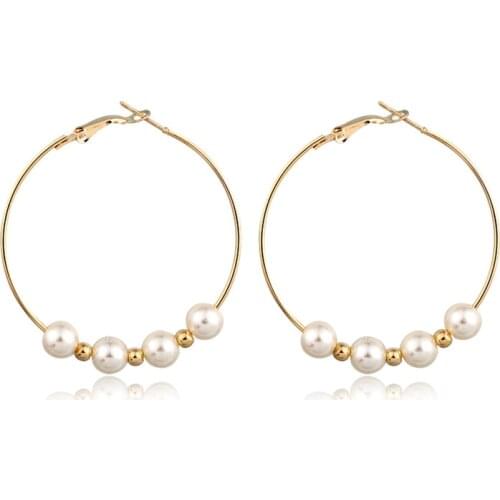 1 Pair Bohemia Exaggeration Exquisite Peal Small Bead Hoop Earrings Gold Metal Color Charm Large Earrings For Women Jewelry E78