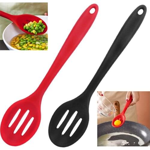 1PC Cooking Long-handled Silicone Serving Spoon Slotted Skimmer Scoop Drainer Spoons Non-stick Kitchen tool Gadgets Accessories