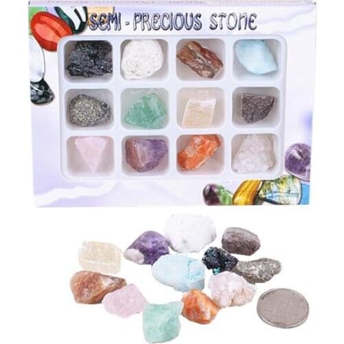 12pcs/Set Beautiful Multicolor Natural Stone Healing Crystals Coal Gold Pyrite Specimen Gemstones Stone Best Gift For Children