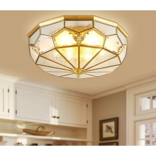 American vintage ceiling Lamp All-copper Kitchen glass Lampshade ceiling fixtures Retro aisle Lamp Studio Bedroom Lampara Techo