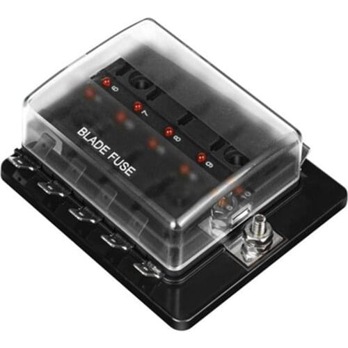 6 Way/10 Way Blade Fuse Box Holder with LED Warning Light for Car Boat Marine Trike 12/24V Car Auto Accessories Blade Fuse Box