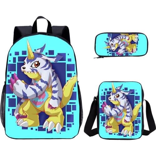 Digimon Primary School Backpack Set Large Student Backpack 3 Pcs Satchel Bag Book Casual Bag Daypack
