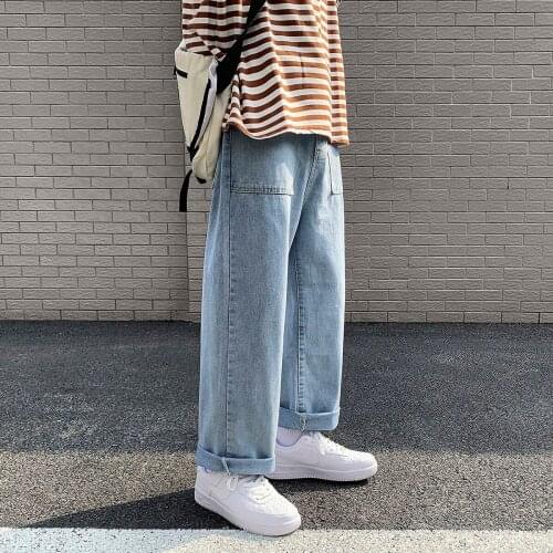Stitching Jeans Loose Denim Wide-leg Trousers Hiphop Youth Casual Straight-leg Pants Thin All-match Trendy Overalls Four Seasons
