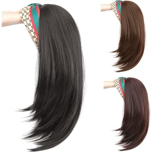 DIANQI 18 Inch Short Straight Black Wigs With Hair Band Synthetic Long Half a Headband Wigs for Women Heat Resistant Fiber Hair