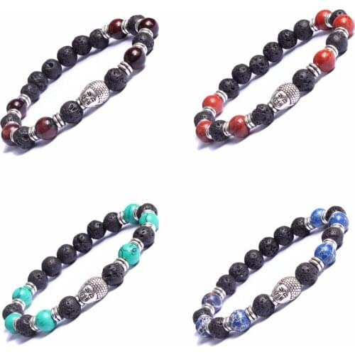 Colorful Buddha Head Bracelets For Women Tiger Eye Natural Stone 8mm Beaded Bracelet Charm Gift