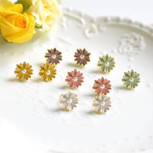 Cut Mini Flower Earrings For Women S925 Needle Lovely Colorful Daisy Stud Ear Jewelry Accessories Girl Gift