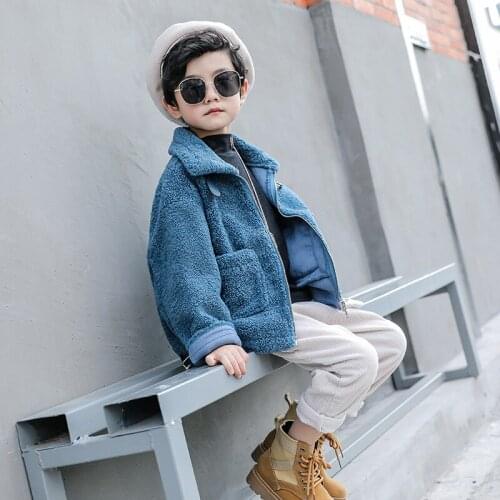 Boys Jacket New Autumn/winter Childrens Lamb Velvet Thickened Top Boys Clothes Baby Boy Fall Jacket