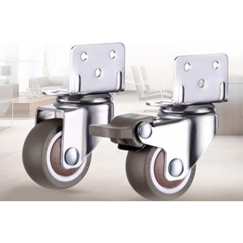 L-Shaped Plate Swivel Caster Ball Bearing L-Clip Side Mount Plate TPE Rubber Wheel Metal Housing 4 Pack Silent Moving