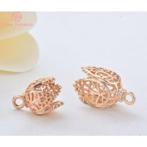 6PCS 15*10MM 21*11MM 24K Gold Color Plated Brass Bead Caps for Diy Jewelry Making Findings Earrings Accessories