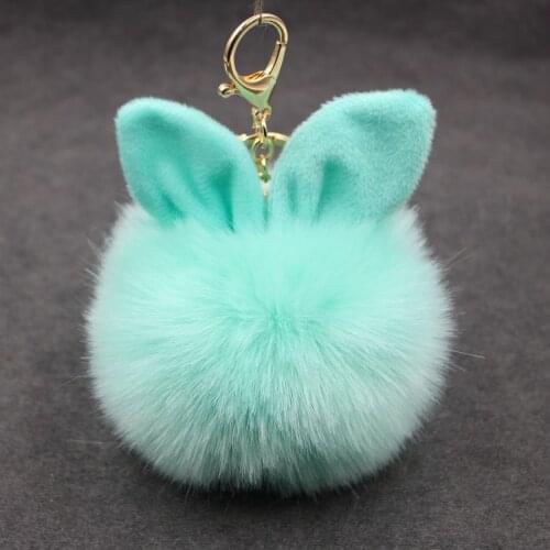 High Quality Fluffy Faux Rabbit Ear Fur Ball Key Chain Holder Pompom Artificial Rabbit Fur Keychain Women Car HandBag Keyring