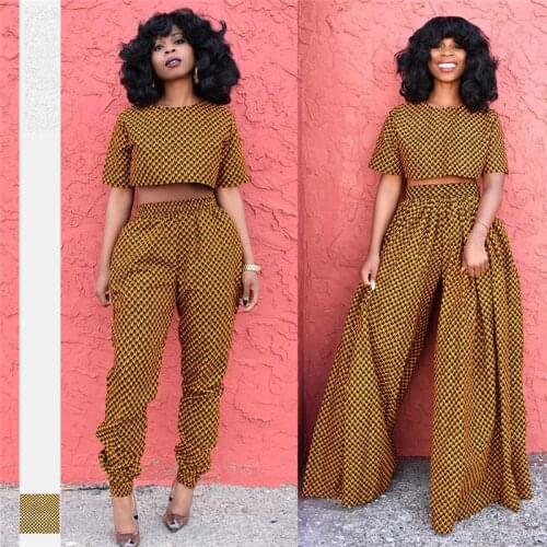 Fashion African Clothes 2021 Brand Dashiki Print Ankara Style Top Wide Leg Pants High Waist African Dresses for Women Robe Party