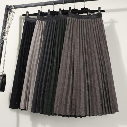 Fashionable Bright Silk Pleated Skirt Women Spring New High Waist Pleated Skirt Women For Autumn Winter Solid Long Skirts Womens