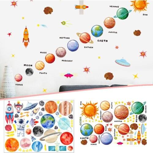 Planets In Solar System Wall Stickers Outer Space Planets Wall Paper For Nursery Classroom Playroom Sticker Bedroom Living Room