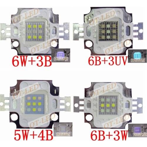 New 5pcs 10W Square Actinic Hybrid Cool White 10000K+Royal Blue 450nm/UV 395nm High Power LED Light Bulb Plant Grow Aquarium