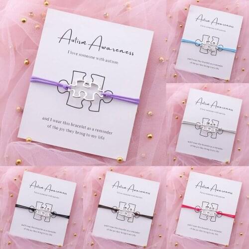 New Hand Briaded Autism Speaks Bracelet Autism Awareness Bracelet Friendship Puzzle Charm ing Bracelet Inspirational Gift