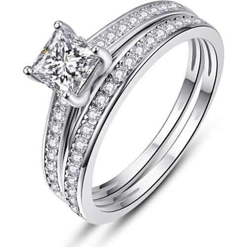 NUNCAD Engagement Rings Set Princess Cut 1.35ct White Cubic Zirconia CZ April Birthstone 925 Sterling Fashion Ring