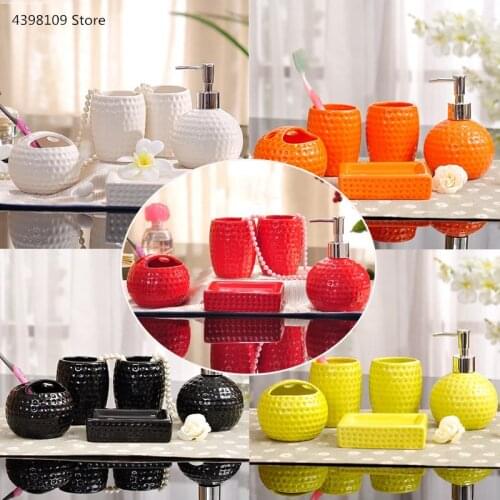 Simple ceramic bathroom supplies five-piece color lotion bottle toothbrush holder soap dish bathroom accessories