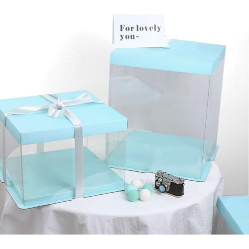 Transparent Square Cake Box 1Pcs 6/8/10 inch Clear Gift Cupcake Box PET Candy Cake Box Wedding Party Cake