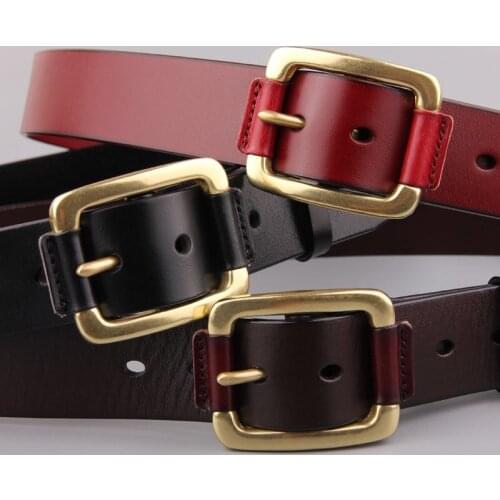 Fashion Luxury Retro With Pure Copper Buckle High Quality Cowhide Mens belt Full Grain Leather Jeans Denim Mens Belt