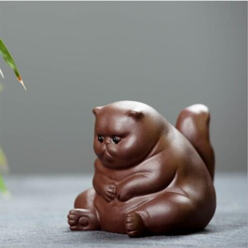 Handicraft Ceramic Animal Figurines Tea Pet Angry Cats Crafts Household Office Tea Accessories Car Decor Toy