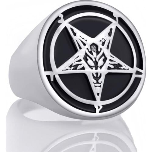 Silver Color Hexagram Ring for Men Church of Satan Rings Devils Demon Satanic Lucifer Cross Finger Gothic Male Jewelry