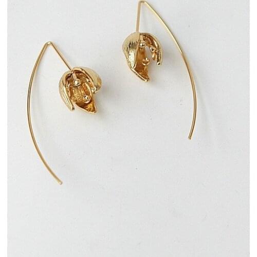 Korean-Style Fashion Temperment Gold Texture Three-dimensional Flower Hanging Earrings Face Modification