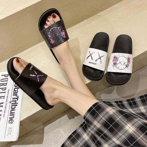 New Design Slippers Print Casual Solid Color Non-slip Slides Comfortable Flat with House Flip Flops Women
