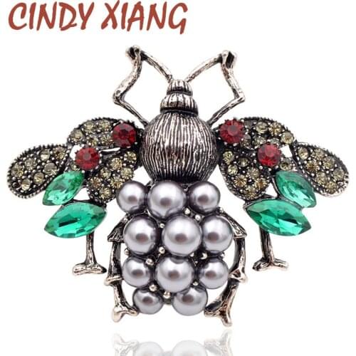 CINDY XIANG New Arrival 3 Colors Choose Pearl and Rhinestone Big Bee Brooches for Women Vintage Fashion Jewelry Insect Pin Gift