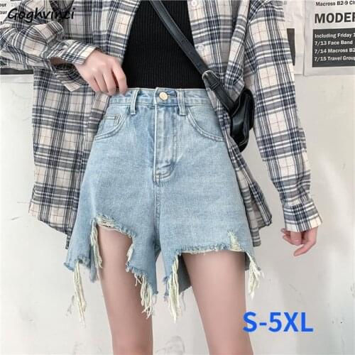 Shorts Women Tassel Retro Denim Oversize S-5XL High Waist Korean Style College Design Female Streetwear Summer Cool All-match
