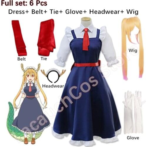New Anime Miss Kobayashis Dragon Maid Tohru Cosplay Costume For Women Lacauch Kobayashi Holiday Party Maid Uniforms Costume Wig
