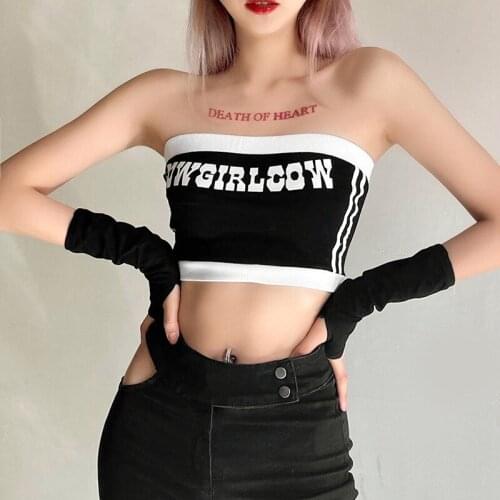 2021 Womens Summer Sleeveless Short Crop Tops Strapless Letter Print Tube Tops Short Arm Sleeves Support Wholesales